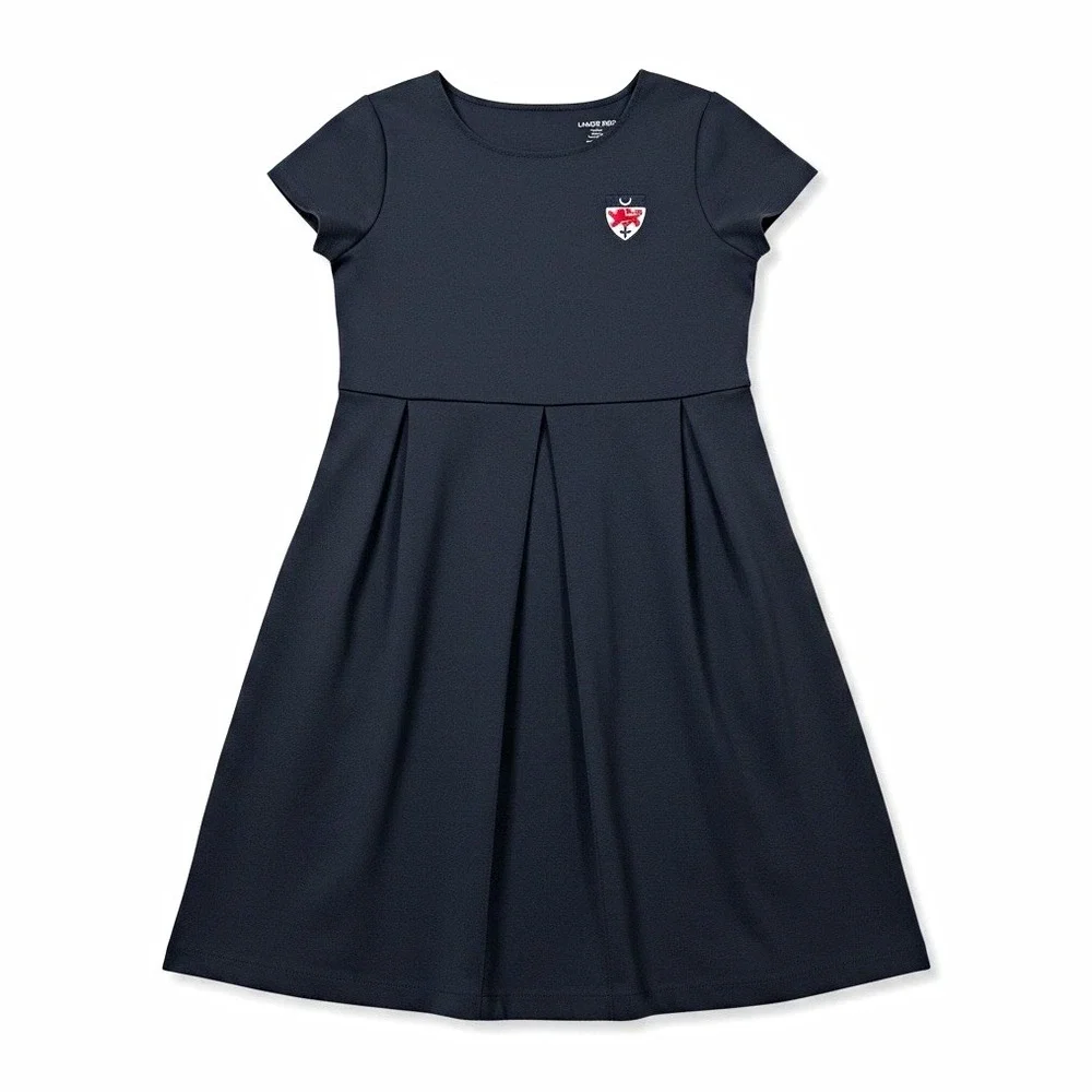 Lands' End Girls Navy Uniform Dress Size 14 Short Sleeve Zip, Logo, Pockets
